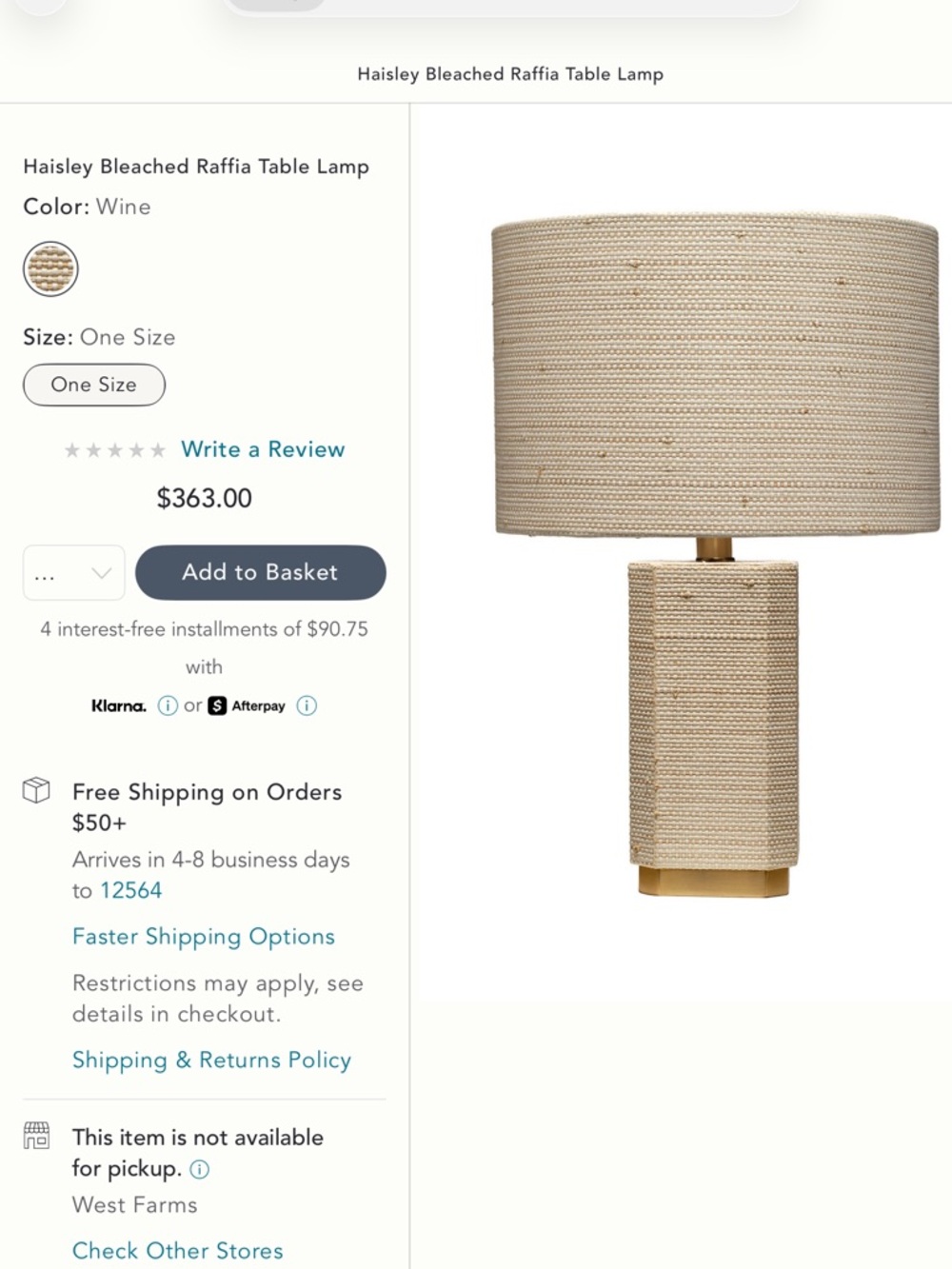 Anthropologie Haisley Bleached Raffia Table Lamp NEW ( MSRP $363) - Picture 2 of 10